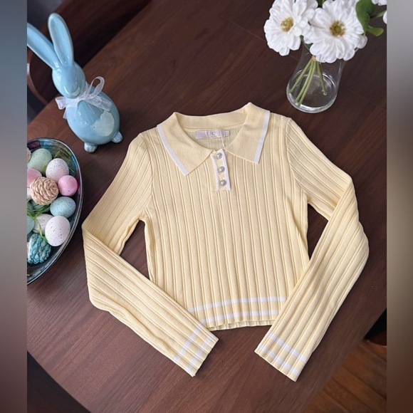 Sweaters - Yellow Ralph Lauren Inspired Rib Knit Sweater